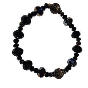 Elegant Black Beaded Stretch Bracelet Faceted Glass Beads Fashion Jewelry Women